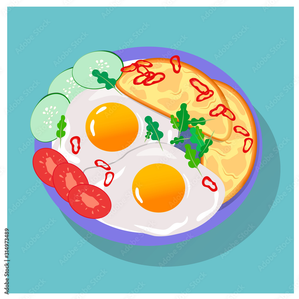 Breakfast of eggs, bread and hot peppers Breakfast of eggs, bread and hot peppers
