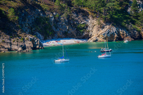 Incredible landscape with yachts near Virgin Island's Beach. Crozon Peninsula. Finister. Brittany. France