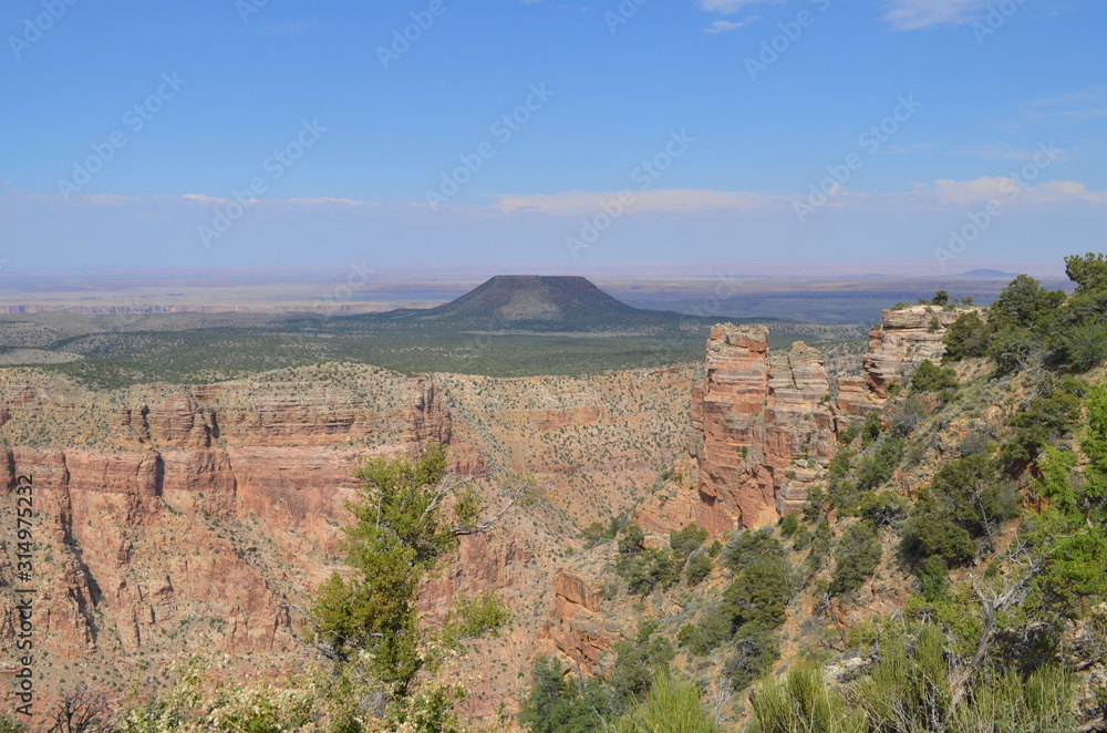 Early Summer in Arizona: Looking East to Cedar Mountain with the Little Colorado River Gorge and Painted Desert Beyond from Desert View Watchtower Near the Eastern End of the Grand Canyon South Rim