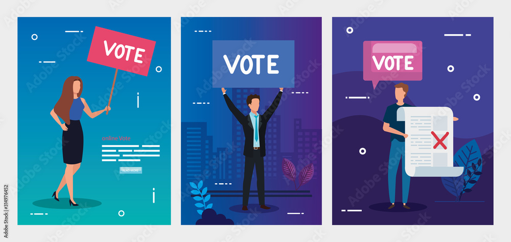 set poster of vote with business people vector illustration design - obrazy, fototapety, plakaty 