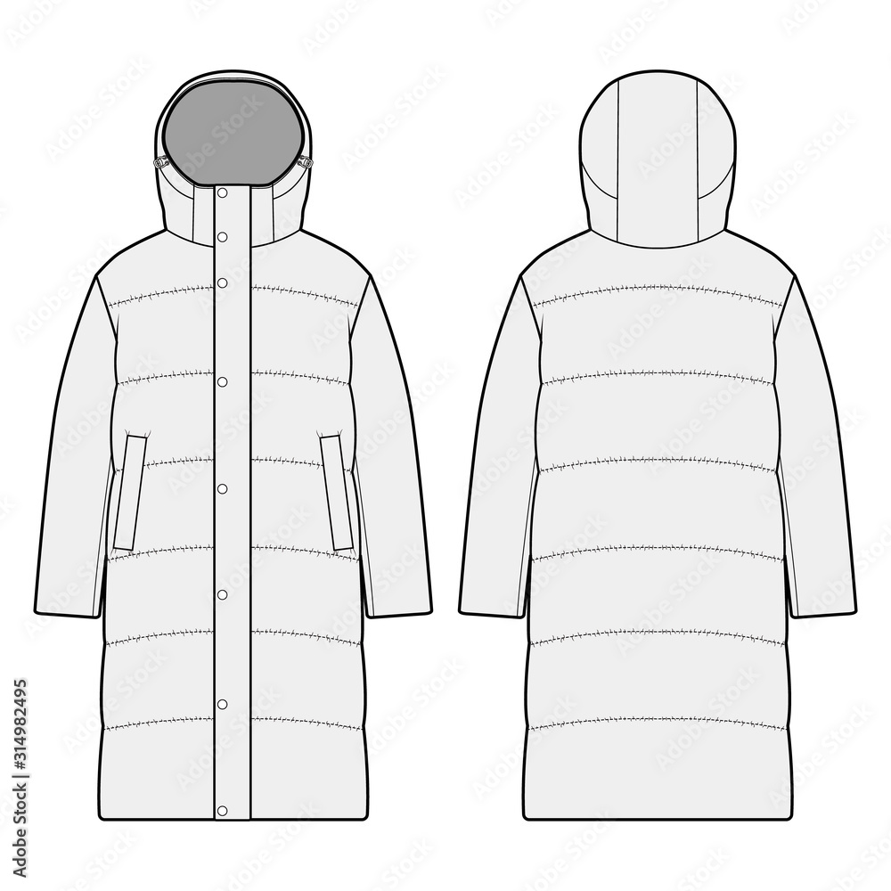 Down Jacket fashion flats template Stock Vector | Adobe Stock