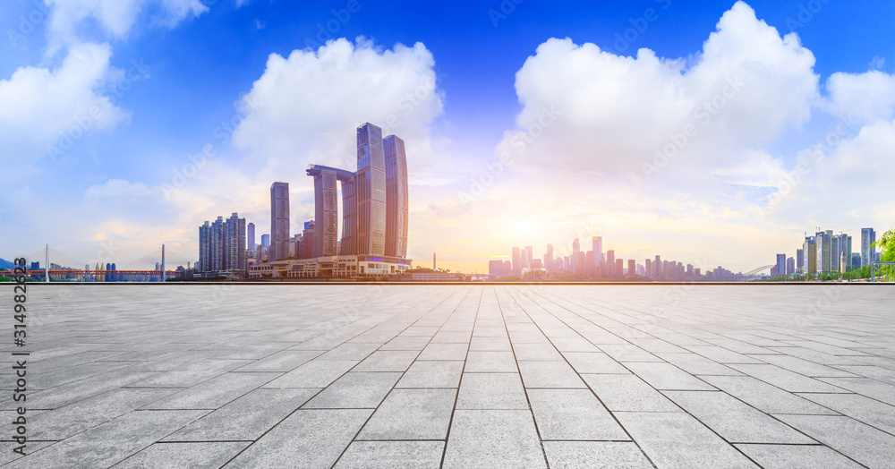Empty square floor and city skyline with buildings in Chongqing,China.