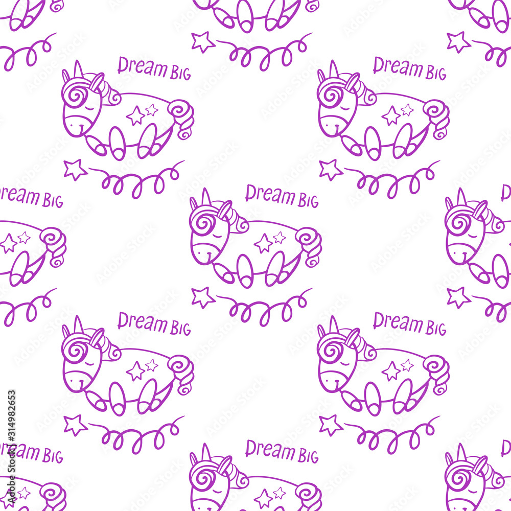 cute seamless vector pattern background illustration with unicorns and stars
