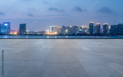 Road surface and urban architectural landscape skyline