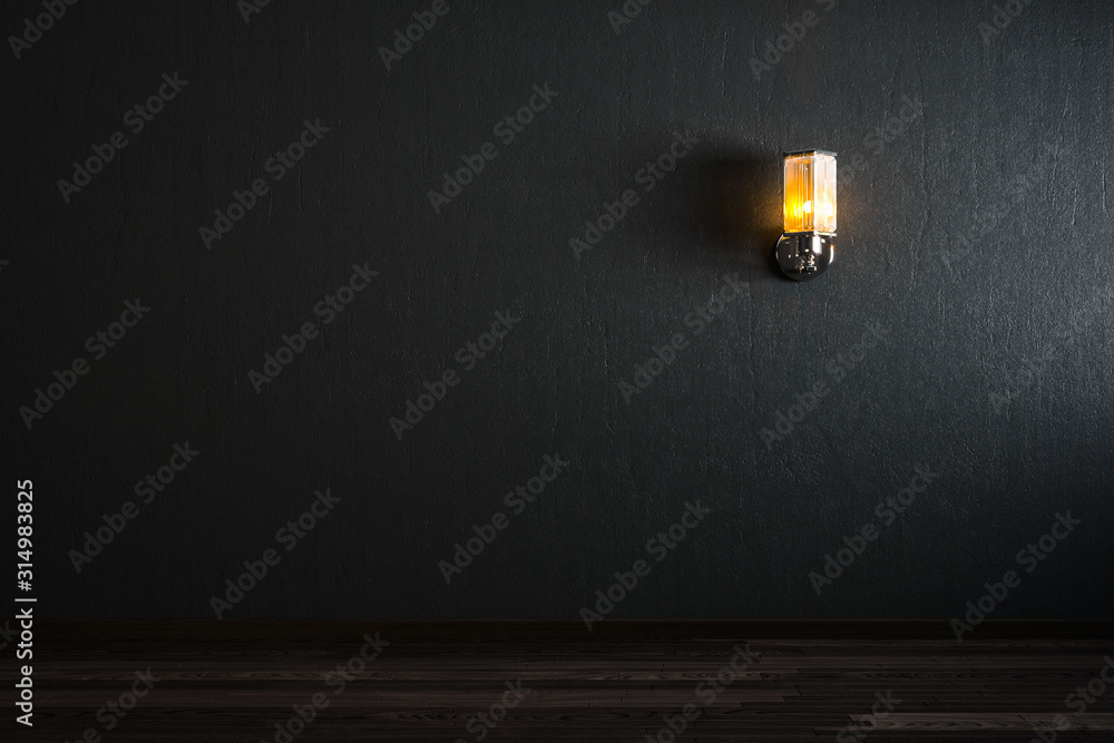 The wall lamp on the black wall. working space - obrazy, fototapety, plakaty 