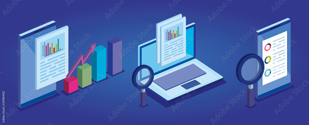 set of laptop with business icons set of laptop with business icons
