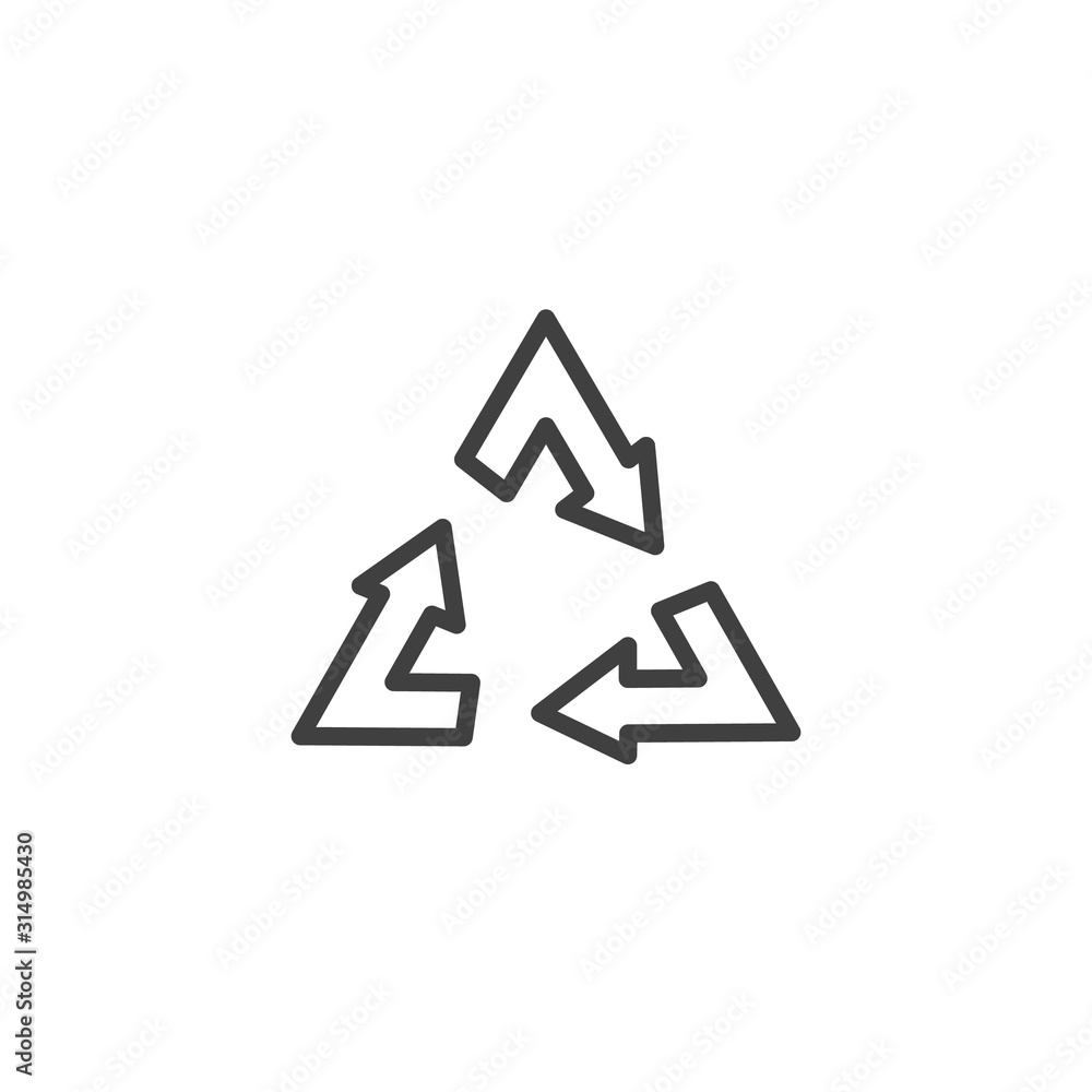 Recycling arrows sign line icon. linear style sign for mobile concept and web design. Logistic and delivery service outline vector icon. Symbol, logo illustration. Vector graphics Recycling arrows sign line icon. linear style sign for mobile concept and web design. Logistic and delivery service outline vector icon. Symbol, logo illustration. Vector graphics