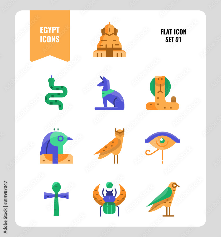 Egypt icon set 1. Include Sphinx, Horus, Ankh, Cobra, owl and more. Filled outline icons Design. vector