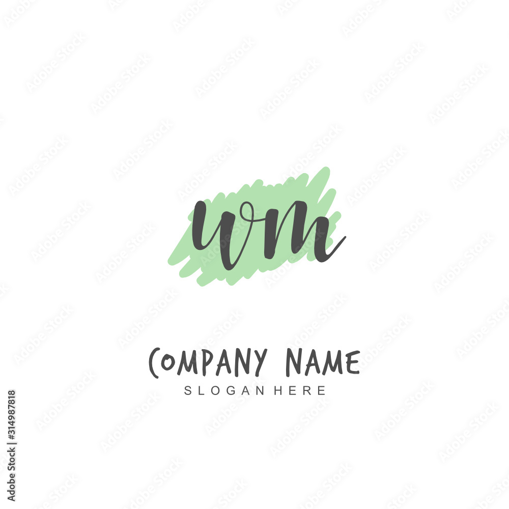 Handwritten initial letter W M WM for identity and logo. Vector logo template with handwriting and signature style.