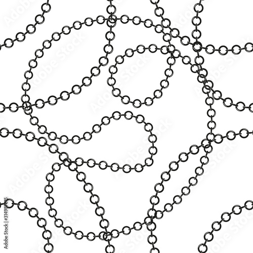 Black and white tangled chains vector seamless pattern