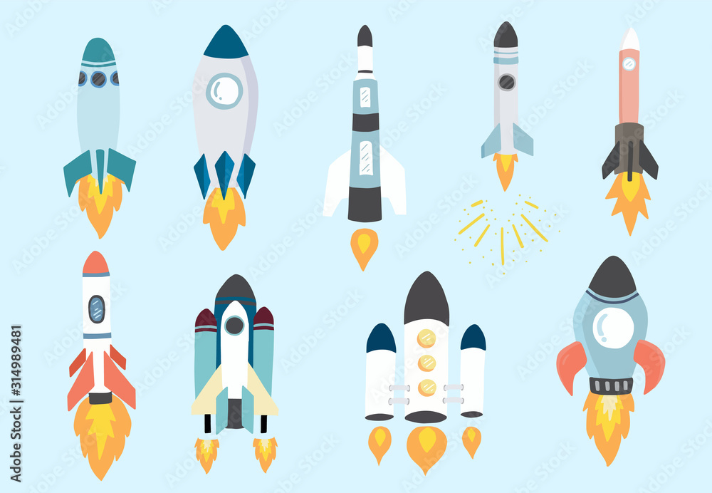 Cartoon object rocket collection.Vector illustration for icon,logo,sticker,printable,postcard and invitation Cartoon object rocket collection.Vector illustration for icon,logo,sticker,printable,postcard and invitation