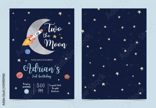 Collection of space background set with astronaut, sun, moon, star,rocket.Editable vector illustration for website, invitation,postcard and sticker.Include wording two the moon
