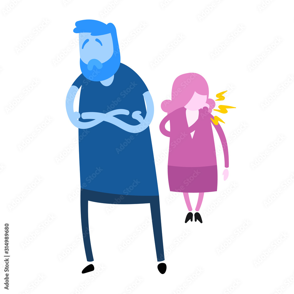 Guy looking at coughing woman nearby. Cartoon design icon. Colorful flat vector illustration. Isolated on white background. Guy looking at coughing woman nearby. Cartoon design icon. Colorful flat vector illustration. Isolated on white background.