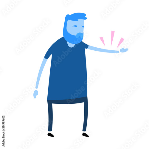 Man feeling pain or numbness in his hand. Simple style icon. Colorful flat vector illustration. Isolated on white background.