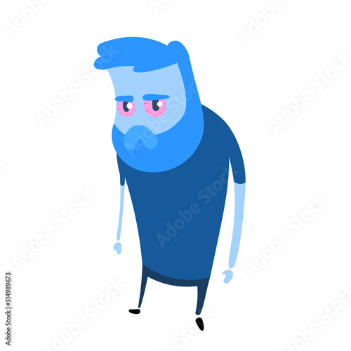 Cartoon man with red eyes and dilated pupils. Colorful flat design icon. Flat vector illustration. Isolated on white background.