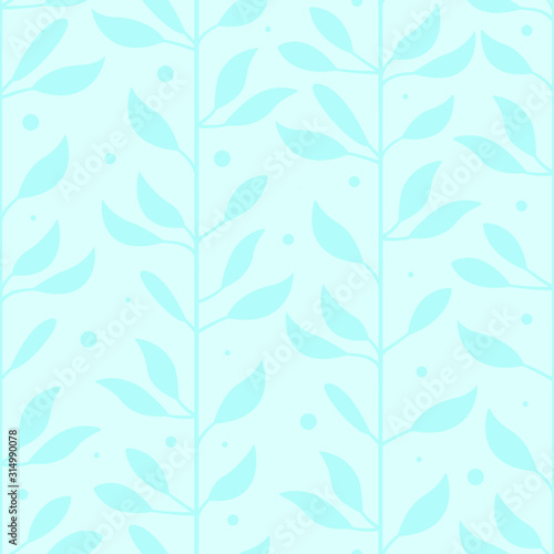 Abstract floral seamless pattern with blue vertical branches and leaves; floral design for fabric, wallpaper, textile, web design.