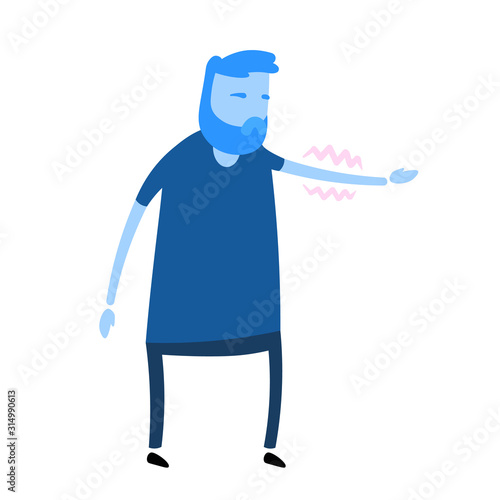Man feeling pain or numbness in his hand. Simple style icon. Colorful flat vector illustration. Isolated on white background.