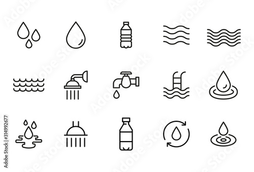 Vector line icons collection of water.