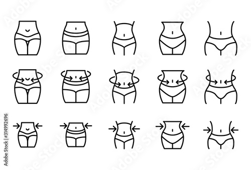 Premium set of weight loss line icons.
