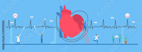 Cardiology vector illustration. This heart disease problem called arrhythmia. The bad periodic signal can be used for diagnosis and analysis of a failure system. photo