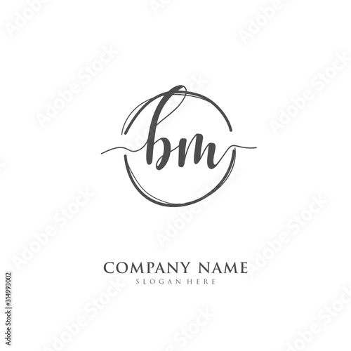 Handwritten initial letter B M BM for identity and logo. Vector logo template with handwriting and signature style.