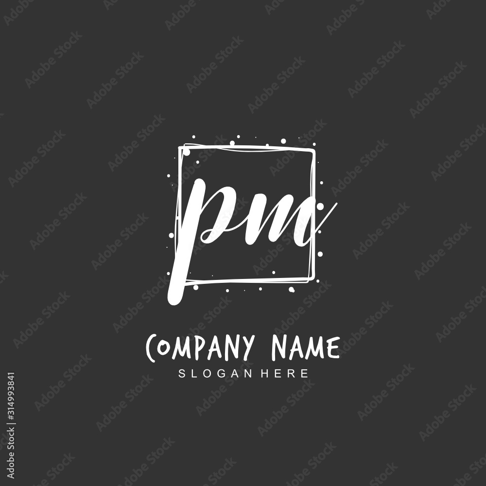 Handwritten initial letter P M PM for identity and logo. Vector logo template with handwriting and signature style. Handwritten initial letter P M PM for identity and logo. Vector logo template with handwriting and signature style.