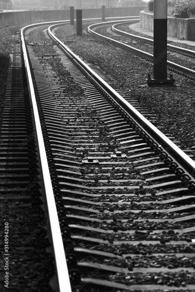 Fototapeta premium Close up of empty straight railroad track