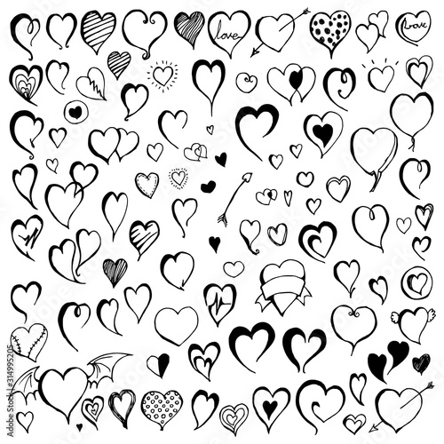 Set of Heart Drawing illustration Hand drawn doodle Sketch line vector eps10