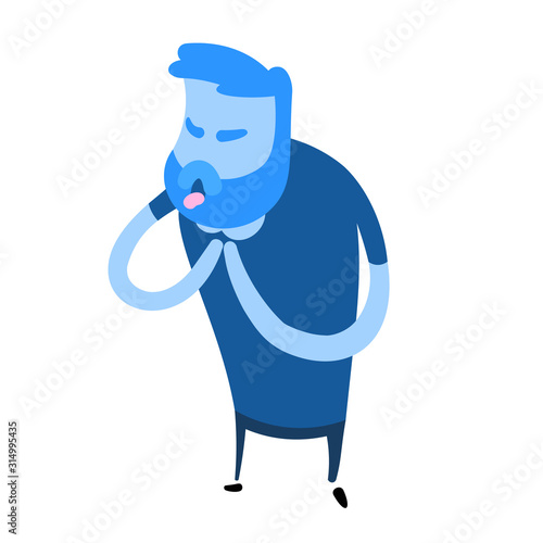 Wheezing, coughing man. Signs of sickness. Colorful flat vector illustration. Isolated on white background.