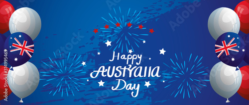 happy australia day with balloons helium decoration vector illustration design