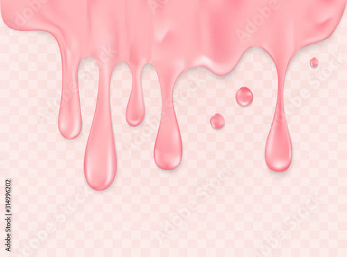 Pink frosting dripping horizontal border transparent vector background.   Modern fashionable design for cover, invitation, placard, brochure, cosmetic packaging, card, invitation and other.