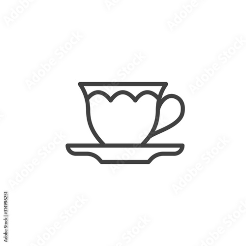 Cup of tea line icon. linear style sign for mobile concept and web design. Coffee cup and saucer outline vector icon. Symbol  logo illustration. Vector graphics