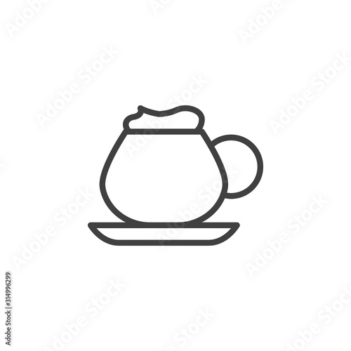 Coffee mug with foam line icon. linear style sign for mobile concept and web design. Frappe drink cup outline vector icon. Symbol, logo illustration. Vector graphics