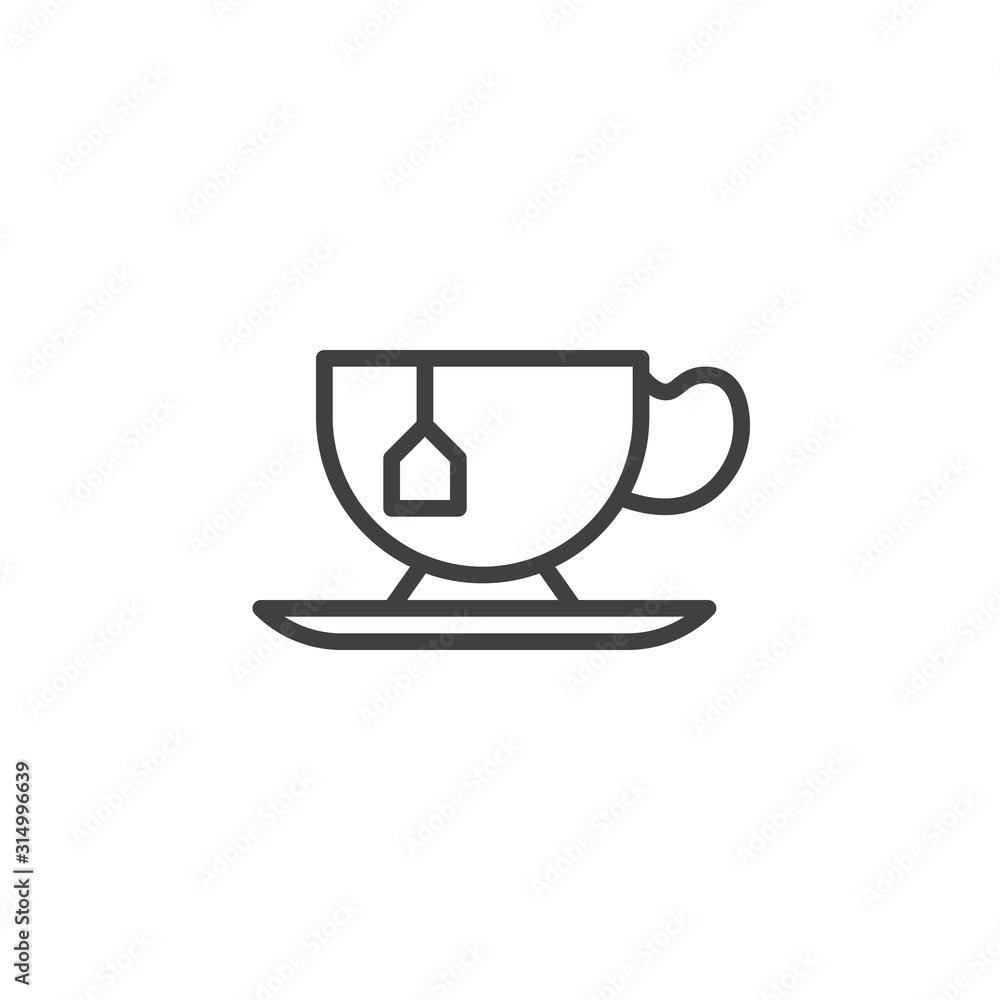 Cup of herbal tea line icon. linear style sign for mobile concept and web design. Tea cup with tea bag outline vector icon. Cafe symbol, logo illustration. Vector graphics Cup of herbal tea line icon. linear style sign for mobile concept and web design. Tea cup with tea bag outline vector icon. Cafe symbol, logo illustration. Vector graphics