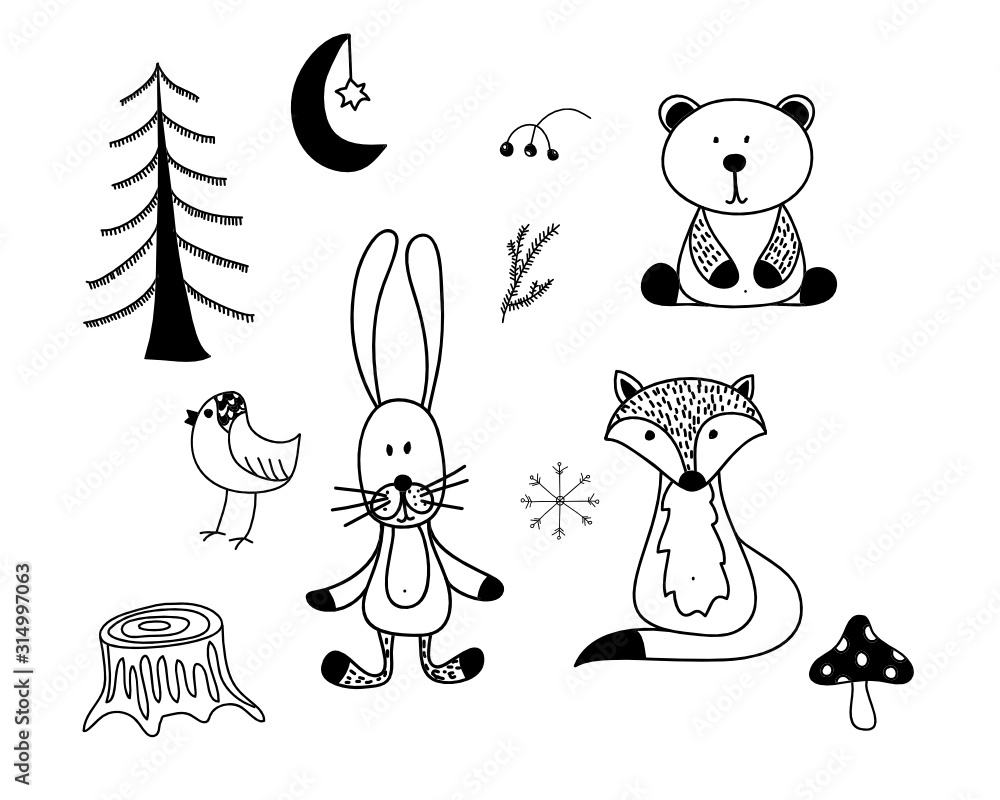 Fototapeta premium Woodland friends cute illustration. Forest friends
