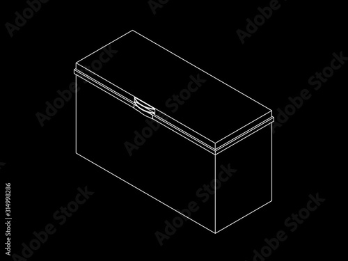 Chest freezer. Vector outline illustration. Isometric projection.