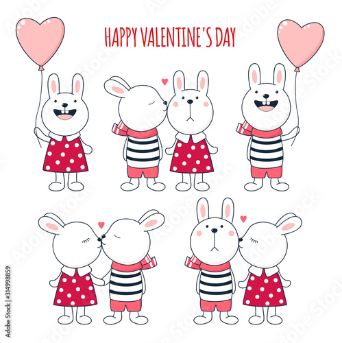 Valentine's day vector rabbits collection