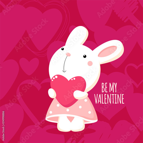Valentine s day square card with cute rabbit