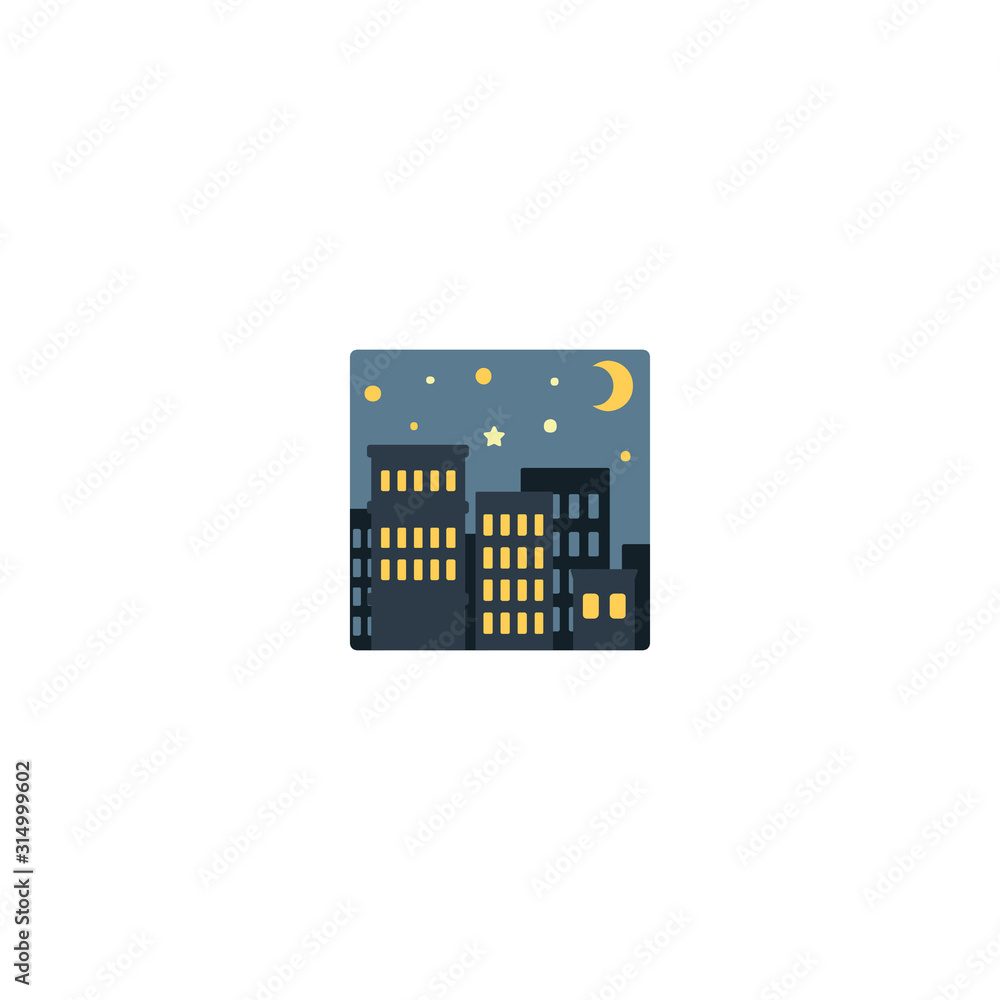 Night City Flat Vector Icon. Isolated City With Stars Illustration - Vector Night City Flat Vector Icon. Isolated City With Stars Illustration - Vector
