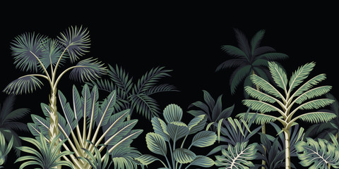 Fototapete Vintage botanische Landschaft Nächtliche Palmen Bananenbäume Schwarz Vintage  © good_mood