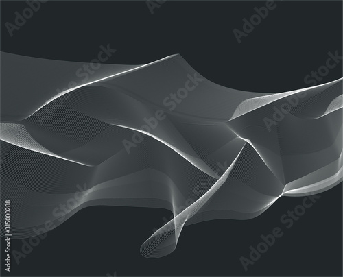 Abstract 3d background with optical illusion wave. Black and white horizontal lines with wavy distortion effect for prints, web pages, template, posters, monochrome backgrounds and pattern