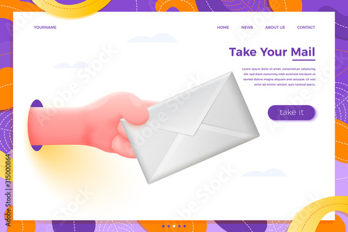 Vector cartoon 3d realistic hand holding envelope