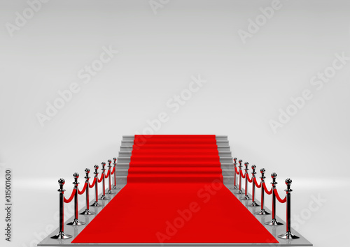 Red carpet on marble stair.
