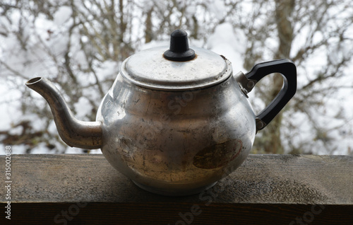 old teapot and Turkish tea in the garden