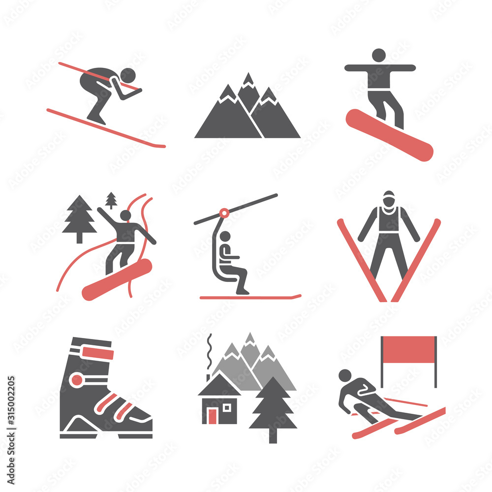 Obraz premium Ski resort icons. Flat icon. Vector sports signs.