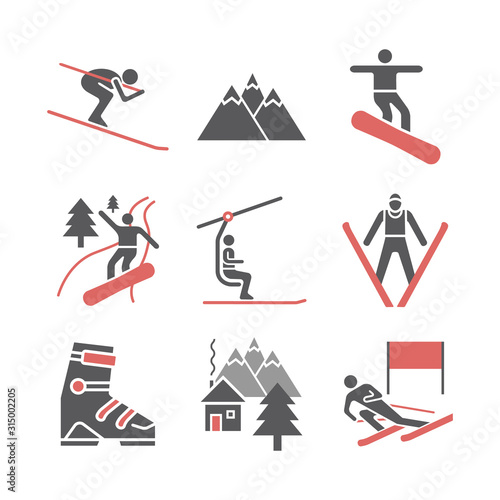 Ski resort icons. Flat icon. Vector sports signs.