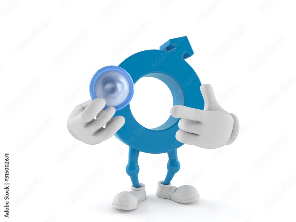 Fototapeta premium Male gender symbol character holding condom