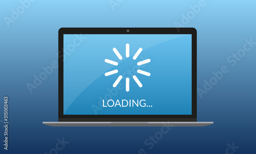 Laptop with Loading on the screen. Update computer system. Vector illustration. 