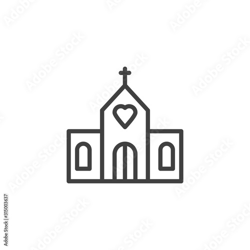 Wedding church line icon. linear style sign for mobile concept and web design. Church with heart outline vector icon. Symbol, logo illustration. Vector graphics