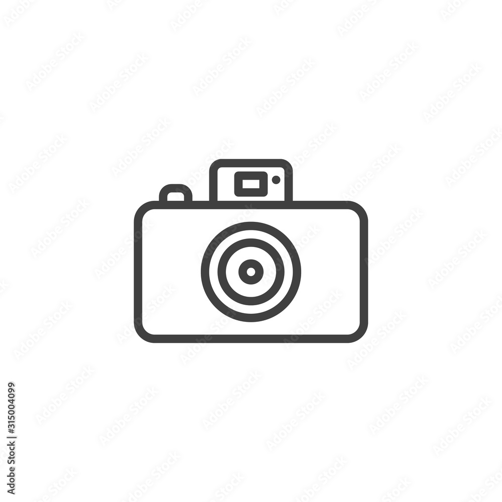 Photo camera line icon. linear style sign for mobile concept and web design. Camera with flash light outline vector icon. Symbol, logo illustration. Vector graphics Photo camera line icon. linear style sign for mobile concept and web design. Camera with flash light outline vector icon. Symbol, logo illustration. Vector graphics